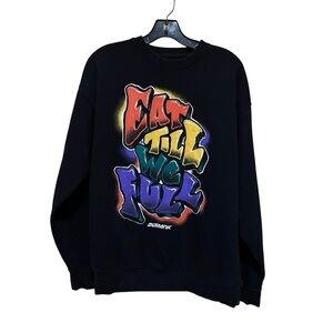 Outrank Men's “Eat Till We Full” Fleece Black Crew Neck Graphic Pullover Size L